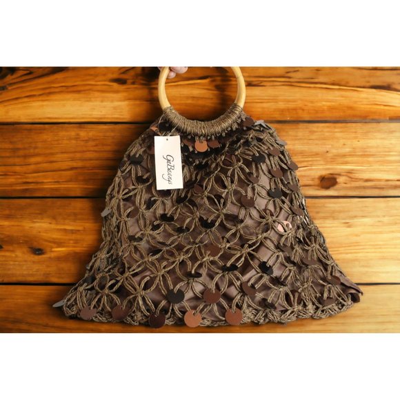 GaBaangs Hoop Handle Sequin Bag Brown Tote NWOT - Picture 1 of 5